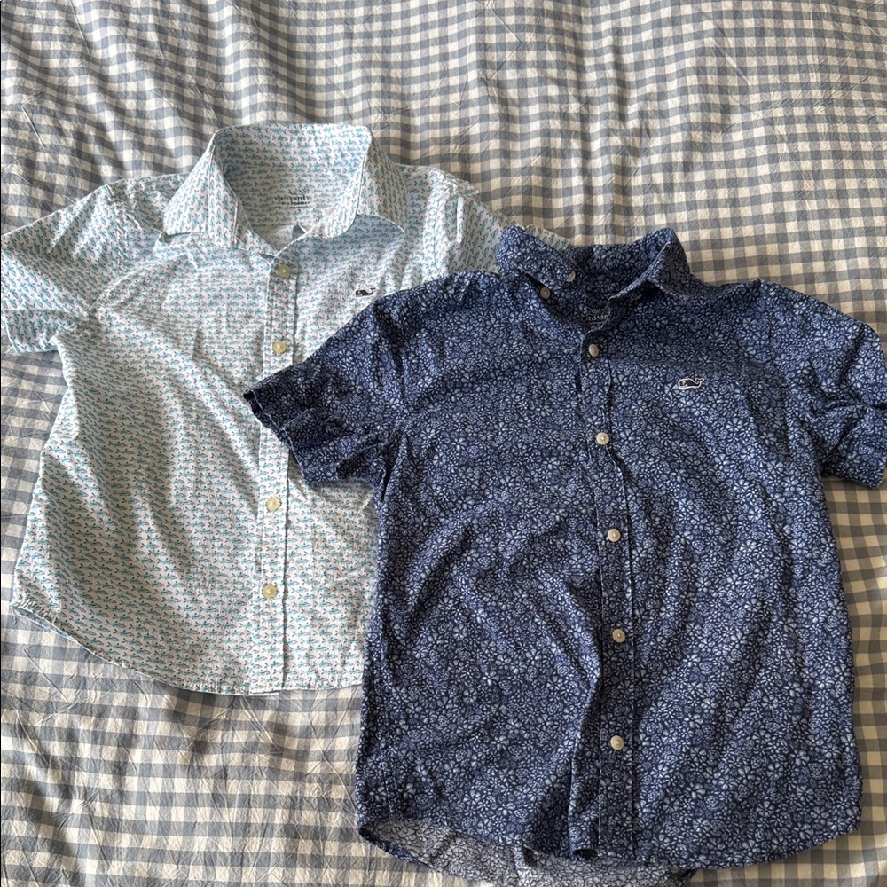 Vineyard Vines Kids Floral Button-Down Shirts - Navy and Light Blue